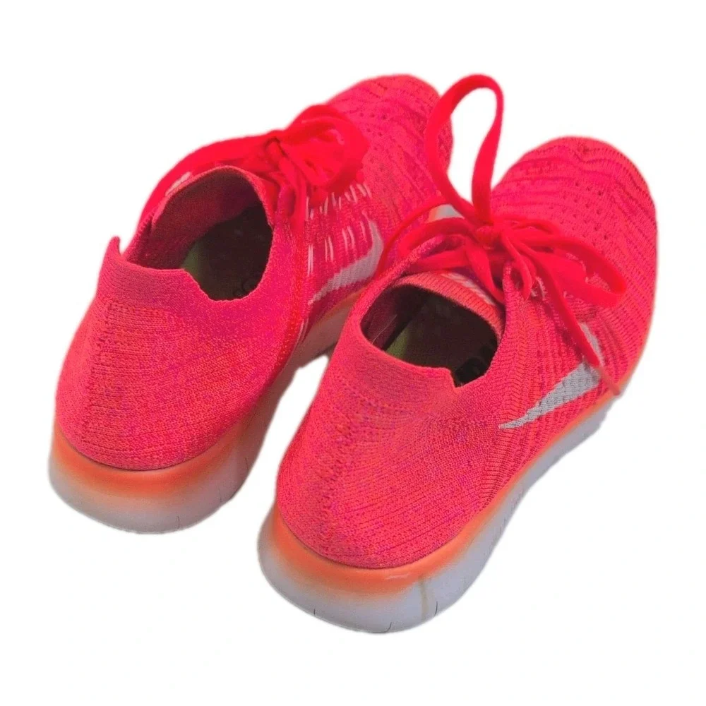 Nike Women Free RN Flyknit Hyper Orange Running Shoe 831070-801 Sneaker Sz 9 M